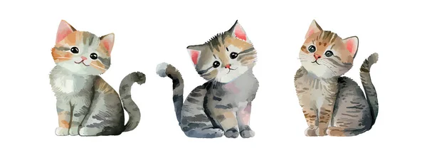 Lindo Retrato Gato Acuarela Aislado Sobre Fondo Blanco Kitty Dibujos — Archivo Imágenes Vectoriales