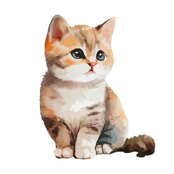 白い背景に隔離された猫の水彩画のかわいい肖像画 キティ漫画水彩グラフィックベクトルイラスト — ストックベクタ