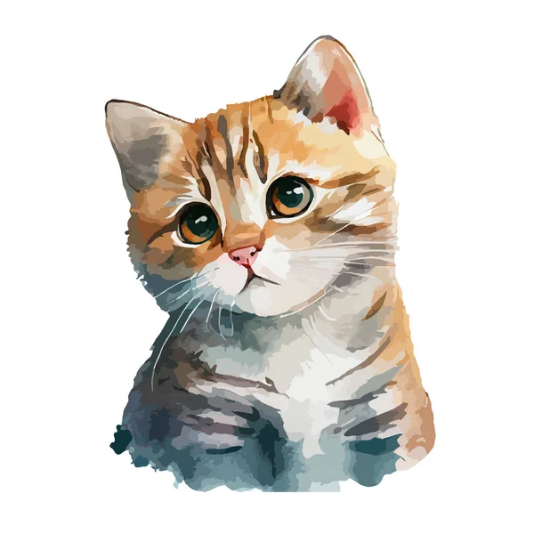 Retrato Bonito Aquarela Gato Isolado Fundo Branco Desenhos Animados Kitty — Vetor de Stock