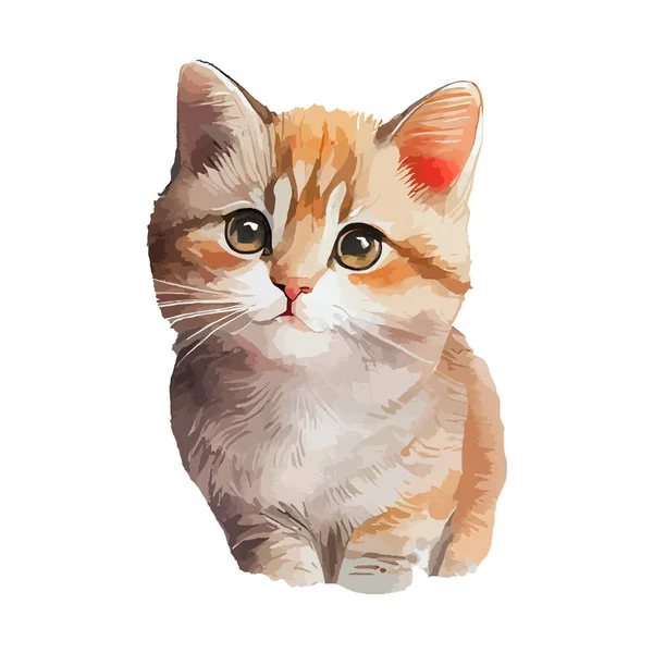 Симпатичный Портрет Кошки Акварели Изолирован Белом Фоне Акварельная Графическая Векторная — стоковый вектор