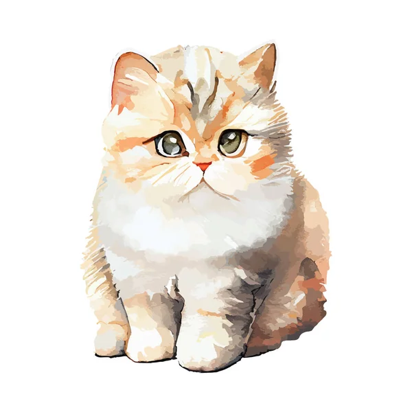 Söt Porträtt Katt Akvarell Isolerad Vit Bakgrund Kitty Tecknad Akvarell — Stock vektor