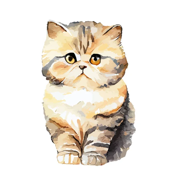 Retrato Bonito Aquarela Gato Isolado Fundo Branco Desenhos Animados Kitty — Vetor de Stock