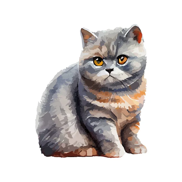 Lindo Retrato Gato Acuarela Aislado Sobre Fondo Blanco Kitty Dibujos — Vector de stock