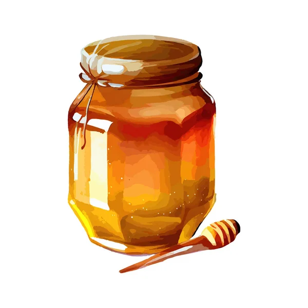 Ekologisk Honung Glasburk Perfekt För Hälsosam Och Söt Frukost Eller — Stock vektor