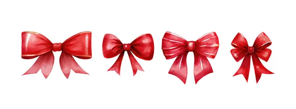 白い背景に赤い弓の水彩画のセット ギフト装飾弓リボンコレクション ベクターイラスト — ストックベクタ