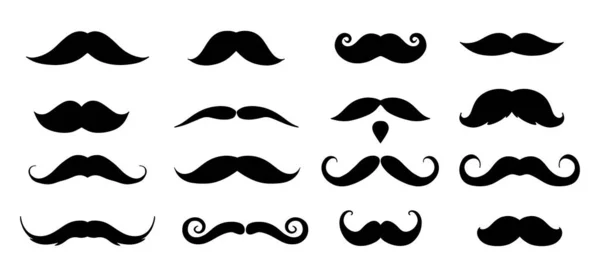 白い背景に隔離されたムスタッシュのセット 男性のための口ひげの顔の毛のコレクション 理容室の髪型要素 ベクターイラスト — ストックベクタ