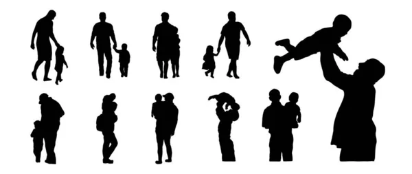 父亲节剪影系列独立于白色背景 一套爸爸和儿子的设计 矢量说明 — 图库矢量图片