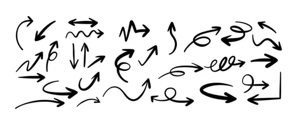 白の背景に隔離された矢印シンボルデザインのセット 矢印スケッチ手描き要素コレクション ベクターイラスト ベクターグラフィックス