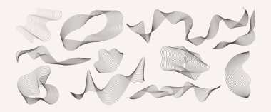 Soyut modern dijital çizgi dalga elemanı koleksiyonu. Geleceksel hareket ince çizgi vektör çizimi seti.