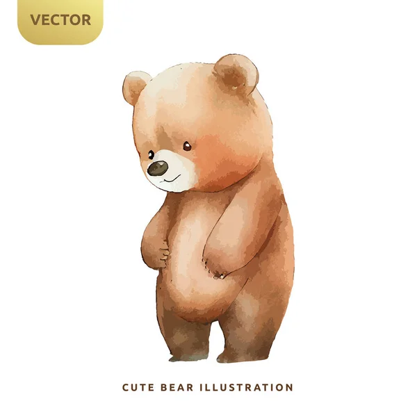 Roztomilý Medvídek Akvarel Izolované Bílém Pozadí Happy Baby Medvěd Kreslený — Stockový vektor