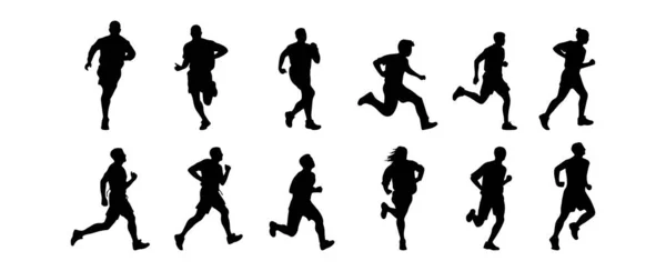 Man Kör Siluett Isolerad Vit Bakgrund Sport Löpare Althlete Maraton — Stock vektor
