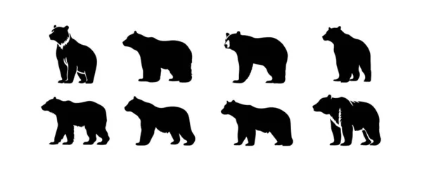 クマのシルエットコレクション 黒いクマ動物のロゴのシンボルデザイン 野生の哺乳類のグラフィックベクトルイラスト — ストックベクタ