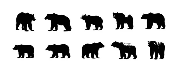 クマのシルエットコレクション 黒いクマ動物のロゴのシンボルデザイン 野生の哺乳類のグラフィックベクトルイラスト — ストックベクタ