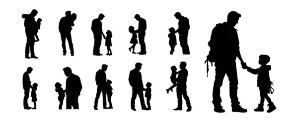 Silhouette Father Son Daughter Set Isolated White Background Parent Children — Stock Vector