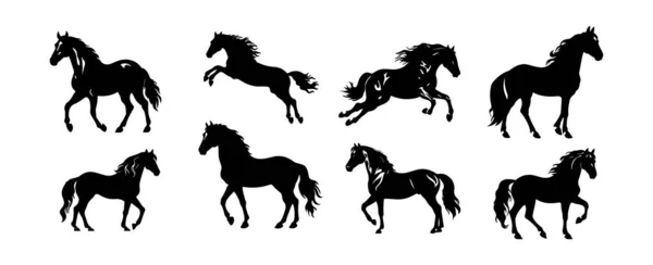 stock vector Set of horse silhouette animal set isolated on white background. Black horses graphic element vector illustration.