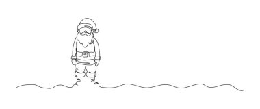 Noel Baba sürekli bir çizgi çizer, tek çizgi sanat öğesi, minimalist çizim çizimi çizimi vektör çizimi, yeni yıl kışı konsepti..