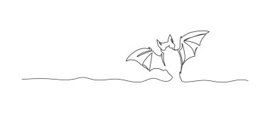 Yarasa aralıksız tek çizgi çizimi, tek çizgi sanat öğesi, minimalist çizim çizimi çizimi vektör çizimi, cadılar bayramı ürkütücü konsepti..