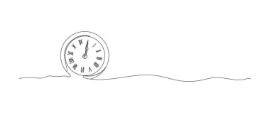 Saat geri sayımı sürekli bir çizgi çizimi, tek çizgi sanat unsuru, minimalist çizim çizimi çizim çizimi vektör ilüstrasyonu, yeni yıl kışı konsepti.