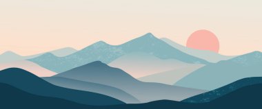 Soyut dağ manzarası arka plan, doğa duvar dekoru, sanat baskısı, minimalist panorama tepesi, macera ve seyahat manzarası tasarımı. Vektör illüstrasyonu.