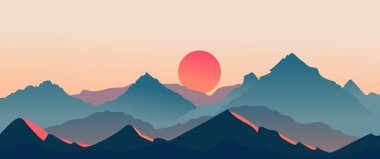 Soyut dağ manzarası arka plan, doğa duvar dekoru, sanat baskısı, minimalist panorama tepesi, macera ve seyahat manzarası tasarımı. Vektör illüstrasyonu.