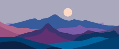 Soyut dağ manzarası arka plan, doğa duvar dekoru, sanat baskısı, minimalist panorama tepesi, macera ve seyahat manzarası tasarımı. Vektör illüstrasyonu.