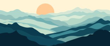 Soyut dağ manzarası arka plan, doğa duvar dekoru, sanat baskısı, minimalist panorama tepesi, macera ve seyahat manzarası tasarımı. Vektör illüstrasyonu.