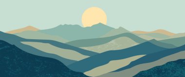 Soyut dağ manzarası arka plan, doğa duvar dekoru, sanat baskısı, minimalist panorama tepesi, macera ve seyahat manzarası tasarımı. Vektör illüstrasyonu.