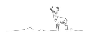 Ren geyiği sürekli bir çizgi çizer, tek çizgi halinde sanat eseri geyiği hayvan unsuru, minimalist çizim çizimi çizimi vektör çizimi, yeni yıl kış konsepti..