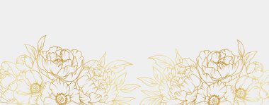 Lüks altın renkli şakayık çiçekleri. Çiçek desenli tropikal resim tarzı selamlama, davetiye, düğün kartı, duvar resmi, duvar kağıdı ve baskı için. Vektör illüstrasyonu.