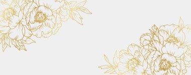 Lüks altın renkli şakayık çiçekleri. Çiçek desenli tropikal resim tarzı selamlama, davetiye, düğün kartı, duvar resmi, duvar kağıdı ve baskı için. Vektör illüstrasyonu.