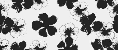 Soyut organik çiçek kusursuz desenler, modern baskı siyah beyaz çiçek el duvar sanatı, kumaş, kart, kapak ve dekorasyon vektörü çizimi için minimal tasarım.