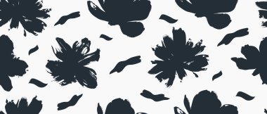 Soyut organik çiçek kusursuz desenler, modern baskı siyah beyaz çiçek el duvar sanatı, kumaş, kart, kapak ve dekorasyon vektörü çizimi için minimal tasarım.