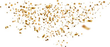 Altın konfeti ve parlak kurdeleler parti etkinlikleri için düşüyor yıldönümleri ve karnaval dekorları için..