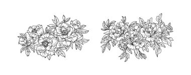 Beyaz arka planda şakayık çiçekleri düzenleme çizgisi. Düğün için siluet şakayık botanik el çizimi ögesi, davetiye çerçevesi tasarımı, vektör illüstrasyonu.