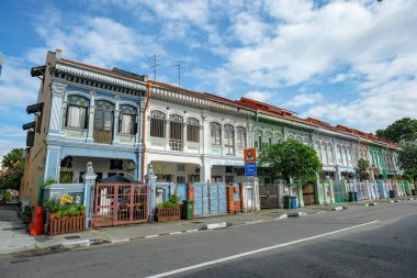 Singapur Şehri, Singapur - Aralık 2022: Singapur 'da 7 Aralık 2022' de Peranakan Evlerinin manzarası.