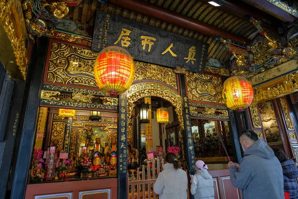 Taipei Taiwan Januari 2023 Mensen Die Offers Brengen Baoaanse Tempel — Stockfoto