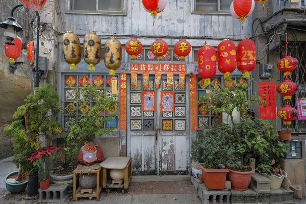 stock image Tainan, Taiwan - February 4, 2023: Views of Shennong Street in Tainan adorned with lanterns., Taiwan.