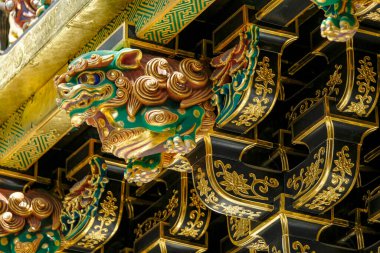 Nikko, Japonya - 11 Mart 2023: Nikko Toshogu 'nun Ayrıntıları, Japonya' nın Nikko kentinde bulunan bir UNESCO Dünya Mirası Tapınağı.