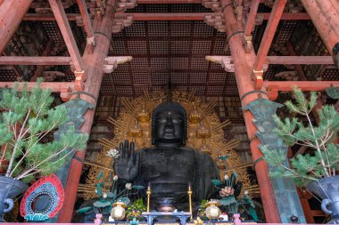Nara, Japonya - 22 Mart 2023: Todaiji Tapınağı Japonya 'nın Nara kentindeki bir Budist tapınağıdır..