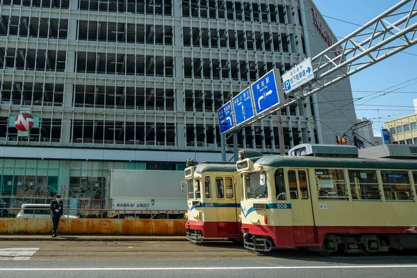 Kochi Japan April 2023 Spårvagnar Som Går Genom Centrum Kochi — Stockfoto