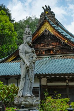 Hatsukaichi, Japonya - 17 Nisan 2023: Daisho-in Tapınağı 'nın çatısı, Japonya' nın Hiroşima ilinin Miyajima Adası 'nda bulunan bir Budist tapınağıdır..