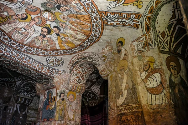 Hawzen Etiopia Stycznia 2018 Freski Dziewięciu Syryjskich Świętych Kościele Abuna — Zdjęcie stockowe
