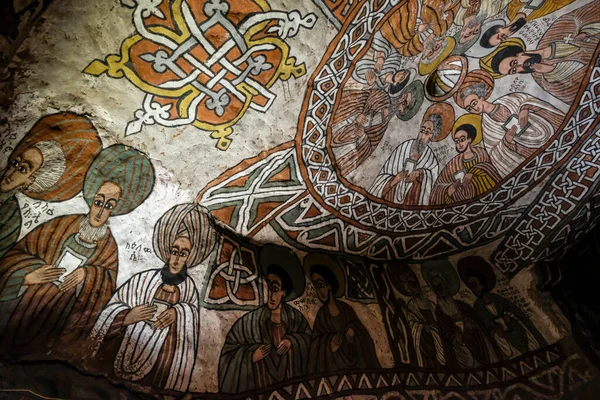 Hawzen Etiopia Stycznia 2018 Freski Dziewięciu Syryjskich Świętych Kościele Abuna — Zdjęcie stockowe