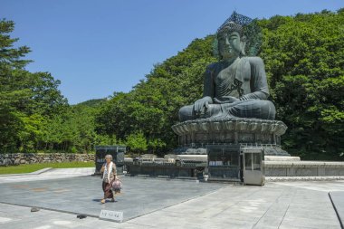 Sokcho, Güney Kore - 17 Haziran 2023 Sinheungsa Tapınağı 'ndaki Buda heykeli Seoraksan Ulusal Parkı, Sokcho, Güney Kore.