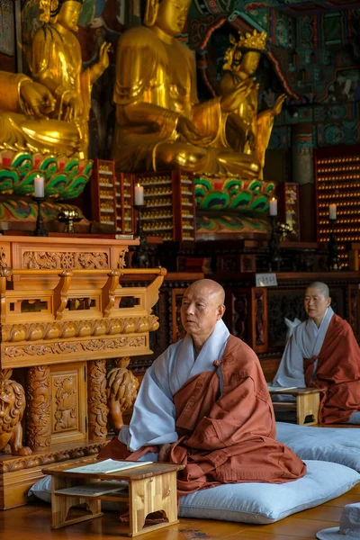 Gimjesi Corea Del Sud Giugno 2023 Monaci Che Pregano Tempio — Foto Stock