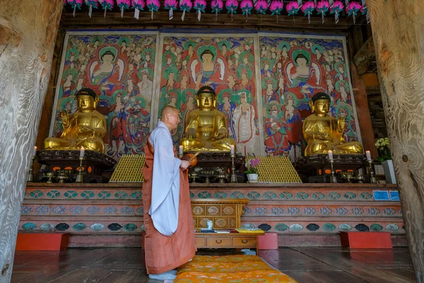 Гунджу Южная Корея Июня 2023 Года Монах Молиться Храме Магокса — стоковое фото