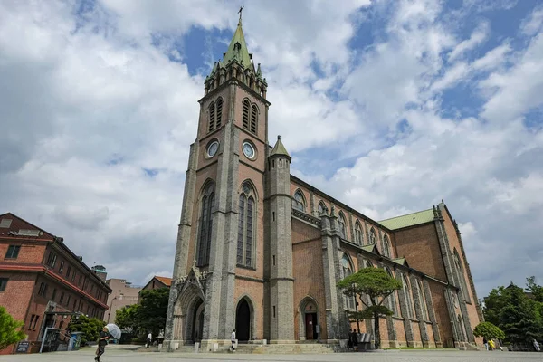 stock image Seoul, South Korea - June 22, 2023: Myeongdong Cathedral is the community of the Roman Catholic Church in Seoul, South Korea.