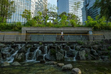 Seul, Güney Kore - 28 Haziran 2023: Seul şehir merkezindeki Cheonggyecheon Stream.