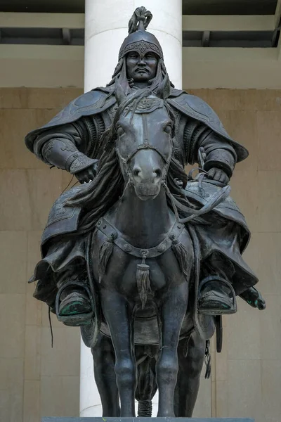 Ulan Bator Mongolei Juli 2023 Detail Der Reiterstatue Eines Mongolischen — Stockfoto