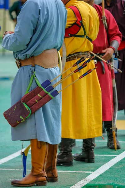 モンゴル ウランバートル2023年7月12日 モンゴル ウランバートルで開催されるナダーム祭の射手の詳細 — ストック写真